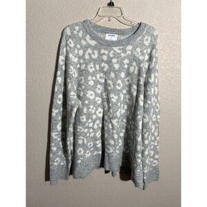 Old Navy Sweater Womens XXL Tall Gray & White Leopard Print Sweater